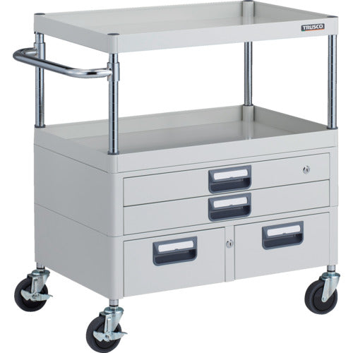 TRUSCO ツールワゴン フェニックスワゴン 抗菌 省音 750X500XH880 引出付 ホワイト