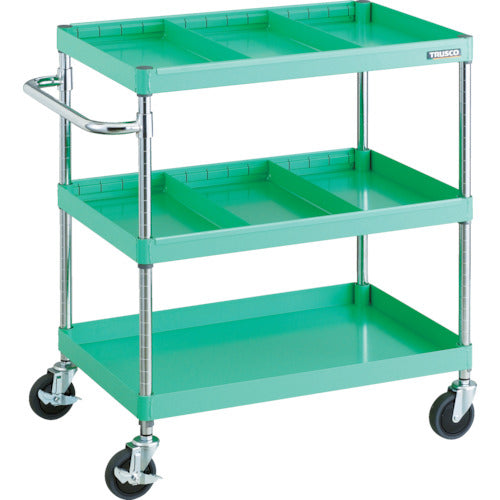 TRUSCO ツールワゴン フェニックスワゴン 省音 750X500 仕切2段付 ヤンググリーン