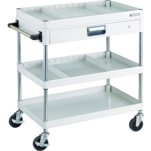 TRUSCO ツールワゴン フェニックスワゴン 省音 750X500 仕切2段付 引出付 ホワイト