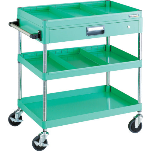 TRUSCO ツールワゴン フェニックスワゴン 省音 750X500 仕切2段付 引出付 ヤンググリーン