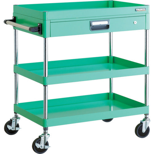 TRUSCO ツールワゴン フェニックスワゴン 省音 750X500 薄型1段引出付 ヤンググリーン