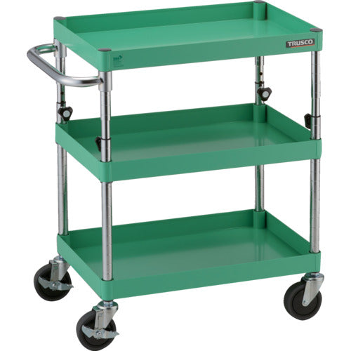 TRUSCO ツールワゴン フェニックスワゴン 省音 600X400XH700~950 3段 ヤンググリーン