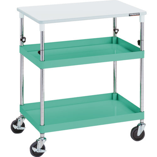 TRUSCO ツールワゴン フェニックスワゴン 省音 600X400XH880~1130 天板付 ヤンググリーン