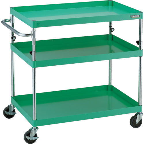 TRUSCO ツールワゴン フェニックスワゴン 省音 900X600XH880~1130 3段 ヤンググリーン