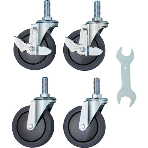 TRUSCO スチール製ワゴン用2段階S付キャスターセット ツールワゴン フェニックスワゴン用 100Φ エラストマー 省音・ダブルストッパータイプ