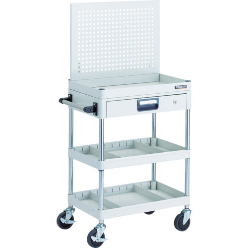 TRUSCO ツールワゴン フェニックスワゴン 省音 600X400 仕切2段付 引出付 上部パンチングパネル仕様 ホワイト
