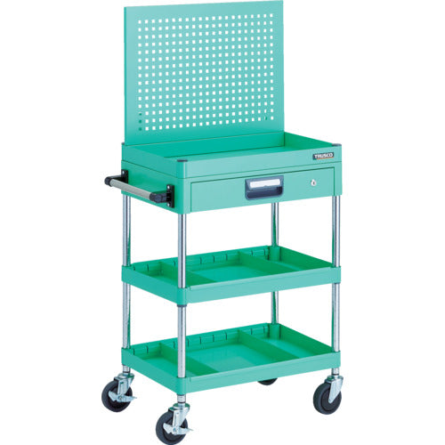 TRUSCO ツールワゴン フェニックスワゴン 省音 600X400 仕切2段付 引出付 上部パンチングパネル仕様 ヤンググリーン