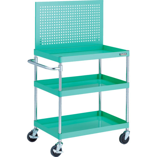 TRUSCO ツールワゴン フェニックスワゴン 省音 750X500XH880 3段 上部パンチングパネル仕様 ヤンググリーン