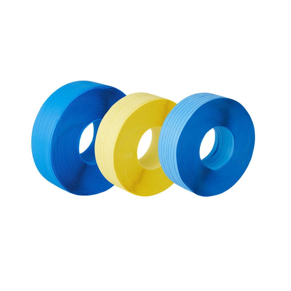 PPバンド 金具シール用/PPストッパー用(手巻き用) 15.5m 黄・青 5巻セット