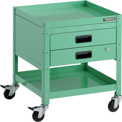 TRUSCO ツールワゴン ラビットワゴン 500X500 引出2段付 ゴム車輪 ヤンググリーン