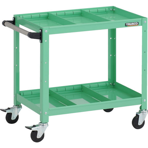 TRUSCO ツールワゴン ラビットワゴン 600X400XH600 2段 仕切板2段付 ハンドル付 ゴム車輪 ヤンググリーン
