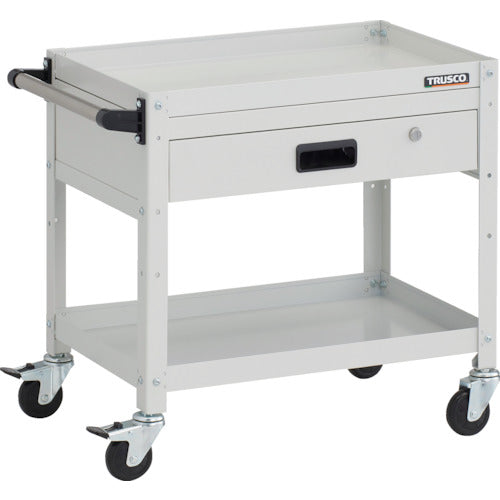 TRUSCO ツールワゴン ラビットワゴン 600X400XH600 2段 1段引出 ハンドル付 ゴム車輪 ホワイト