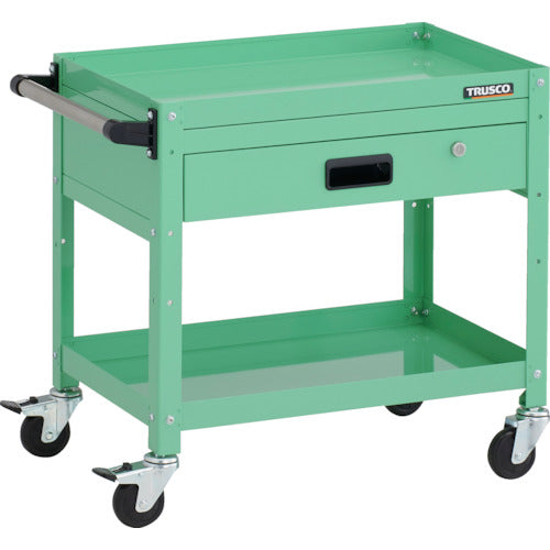TRUSCO ツールワゴン ラビットワゴン 600X400XH600 2段 1段引出 ハンドル付 ゴム車輪 ヤンググリーン