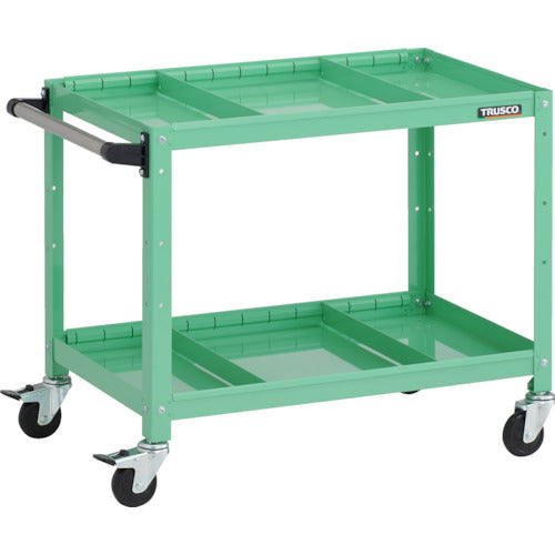 TRUSCO ツールワゴン ラビットワゴン 700X450XH600 2段 仕切板2段付 ハンドル付 ゴム車輪 ヤンググリーン