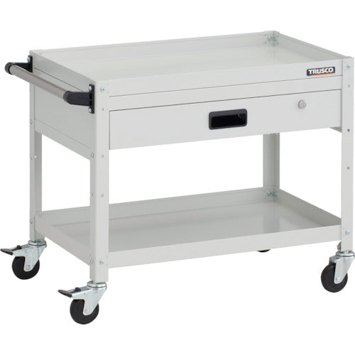 TRUSCO ツールワゴン ラビットワゴン 700X450XH600 2段 1段引出 ハンドル付 ゴム車輪 ホワイト