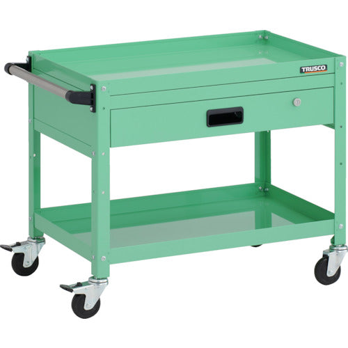 TRUSCO ツールワゴン ラビットワゴン 700X450XH600 2段 1段引出 ハンドル付 ゴム車輪 ヤンググリーン
