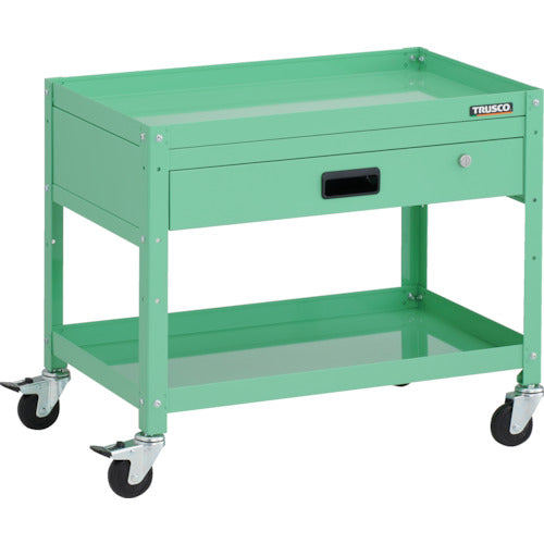 TRUSCO ツールワゴン ラビットワゴン 700X450XH600 2段 1段引出付 ゴム車輪 ヤンググリーン