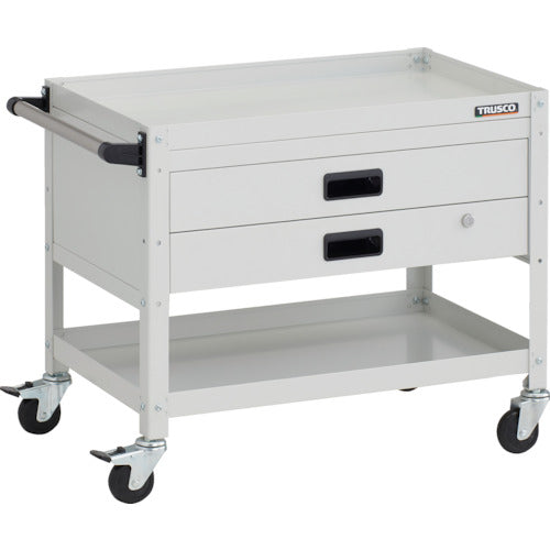 TRUSCO ツールワゴン ラビットワゴン 700X450XH600 2段 2段引出付 ハンドル付 ゴム車輪 ホワイト