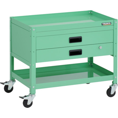 TRUSCO ツールワゴン ラビットワゴン 700X450XH600 2段 2段引出付 ゴム車輪 ヤンググリーン