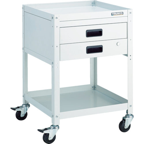 TRUSCO ツールワゴン ラビットワゴン 500X500 引出2段付 ゴム車輪 ホワイト