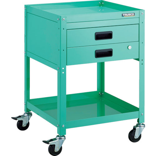 TRUSCO ツールワゴン ラビットワゴン 500X500 引出2段付 ゴム車輪 ヤンググリーン