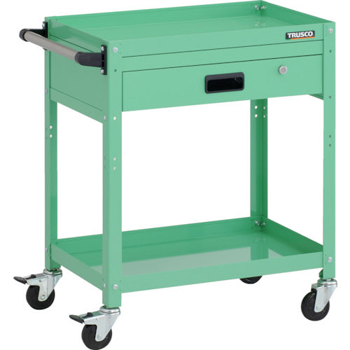 TRUSCO ツールワゴン ラビットワゴン 600X400XH740 2段 1段引出付 ハンドル付 ゴム車輪 ヤンググリーン