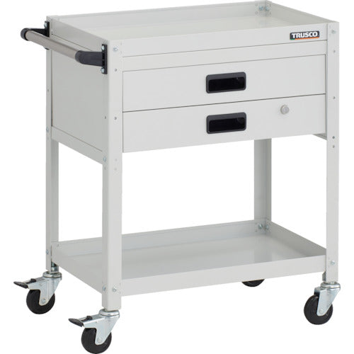 TRUSCO ツールワゴン ラビットワゴン 600X400XH740 2段 2段引出付 ハンドル付 ゴム車輪 ホワイト