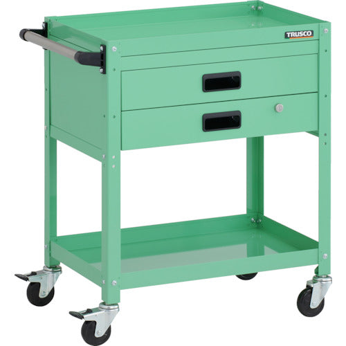 TRUSCO ツールワゴン ラビットワゴン 600X400XH740 2段 2段引出付 ハンドル付 ゴム車輪 ヤンググリーン