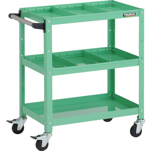 TRUSCO ツールワゴン ラビットワゴン 600X400XH740 3段 仕切板2段付 ハンドル付 ゴム車輪 ヤンググリーン