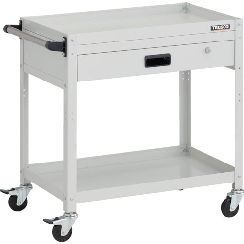 TRUSCO ツールワゴン ラビットワゴン 700X450XH740 2段 1段引出付 ハンドル付 ゴム車輪 ホワイト