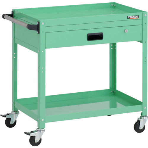 TRUSCO ツールワゴン ラビットワゴン 700X450XH740 2段 1段引出付 ハンドル付 ゴム車輪 ヤンググリーン