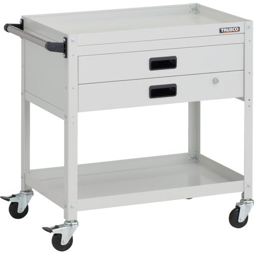 TRUSCO ツールワゴン ラビットワゴン 700X450XH740 2段 2段引出付 ハンドル付 ゴム車輪 ホワイト