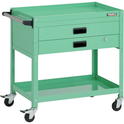 TRUSCO ツールワゴン ラビットワゴン 700X450XH740 2段 2段引出付 ハンドル付 ゴム車輪 ヤンググリーン