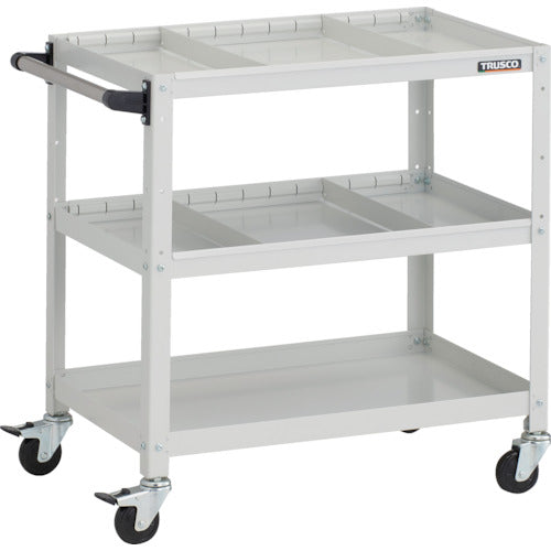 TRUSCO ツールワゴン ラビットワゴン 700X450XH740 3段 仕切板2段付 ハンドル付 ゴム車輪 ホワイト