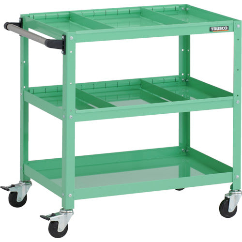 TRUSCO ツールワゴン ラビットワゴン 700X450XH740 3段 仕切板2段付 ハンドル付 ゴム車輪 ヤンググリーン