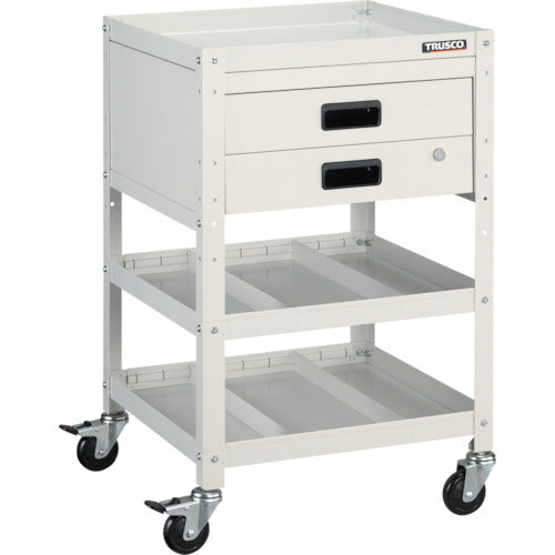 TRUSCO ツールワゴン ラビットワゴン 500X500 引出2段 仕切2段付 ホワイト