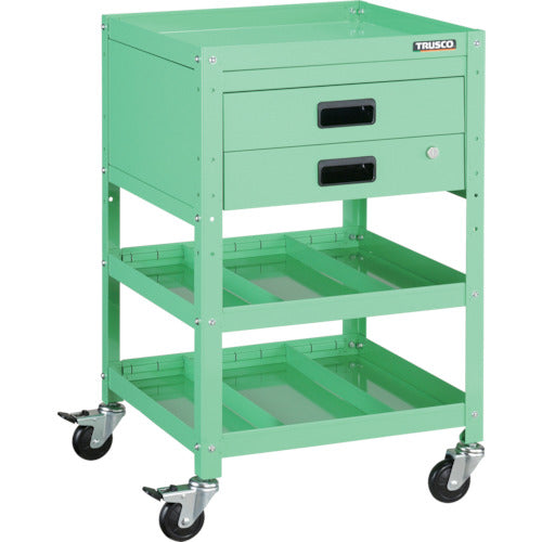 TRUSCO ツールワゴン ラビットワゴン 500X500 引出2段 仕切2段付 ヤンググリーン