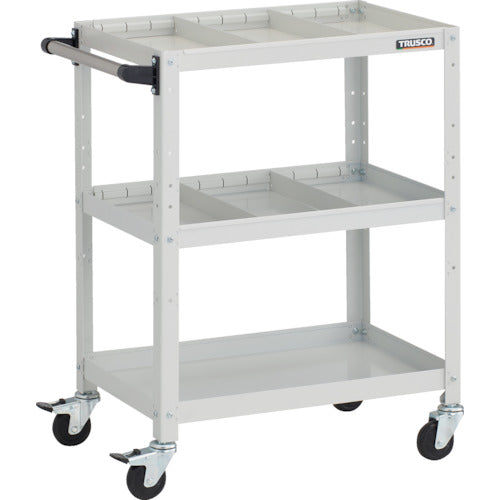 TRUSCO ツールワゴン ラビットワゴン 600X400XH810 3段 仕切板2段付 ハンドル付 ゴム車輪 ホワイト