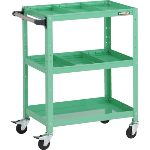 TRUSCO ツールワゴン ラビットワゴン 600X400XH810 3段 仕切板2段付 ハンドル付 ゴム車輪 ヤンググリーン