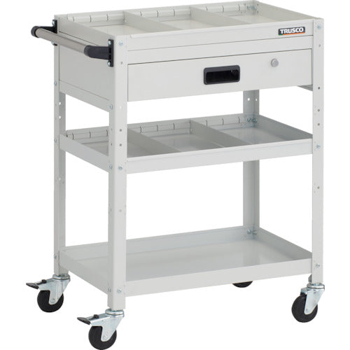 TRUSCO ツールワゴン ラビットワゴン 600X400XH810 3段 1段引出付 仕切板2段付 ハンドル付 ゴム車輪 ホワイト