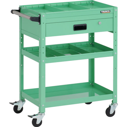 TRUSCO ツールワゴン ラビットワゴン 600X400XH810 3段 1段引出付 仕切板2段付 ハンドル付 ゴム車輪 ヤンググリーン
