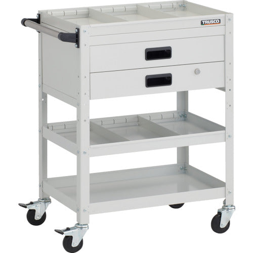 TRUSCO ツールワゴン ラビットワゴン 600X400XH810 3段 2段引出付 仕切板2段付 ハンドル付 ゴム車輪 ホワイト