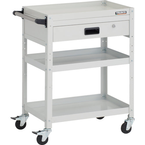 TRUSCO ツールワゴン ラビットワゴン 600X400XH810 3段 1段引出付 ハンドル付 ゴム車輪 ホワイト