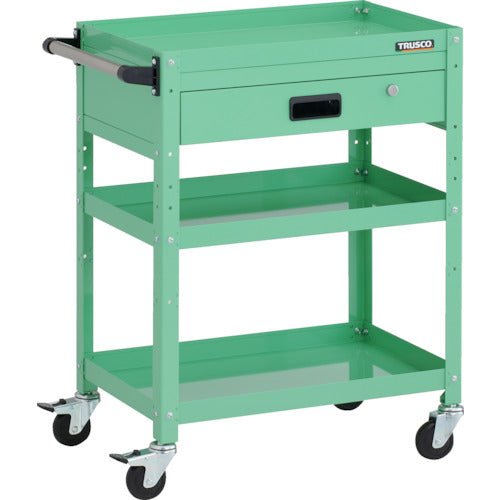 TRUSCO ツールワゴン ラビットワゴン 600X400XH810 3段 1段引出付 ハンドル付 ゴム車輪 ヤンググリーン