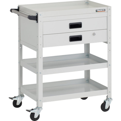 TRUSCO ツールワゴン ラビットワゴン 600X400XH810 3段 2段引出付 ハンドル付 ゴム車輪 ホワイト