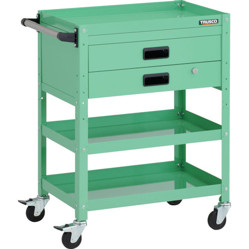 TRUSCO ツールワゴン ラビットワゴン 600X400XH810 3段 2段引出付 ハンドル付 ゴム車輪 ヤンググリーン