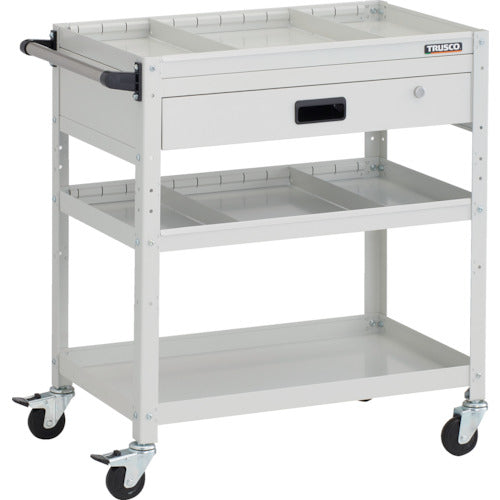 TRUSCO ツールワゴン ラビットワゴン 700X450XH810 3段 1段引出付 仕切板2段付 ハンドル付 ゴム車輪 ホワイト