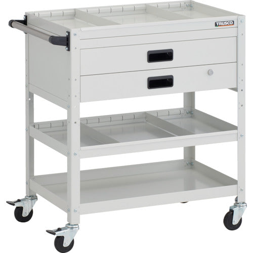 TRUSCO ツールワゴン ラビットワゴン 700X450XH810 3段 2段引出付 仕切板2段付 ハンドル付 ゴム車輪 ホワイト