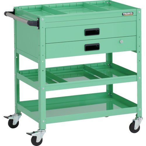 TRUSCO ツールワゴン ラビットワゴン 700X450XH810 3段 2段引出付 仕切板2段付 ハンドル付 ゴム車輪 ヤンググリーン