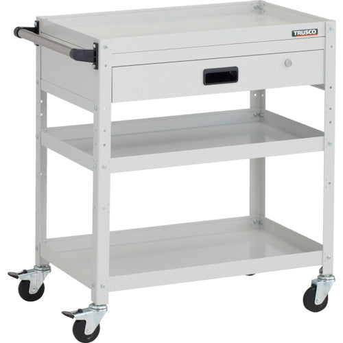 TRUSCO ツールワゴン ラビットワゴン 700X450XH810 3段 1段引出付 ハンドル付 ゴム車輪 ホワイト